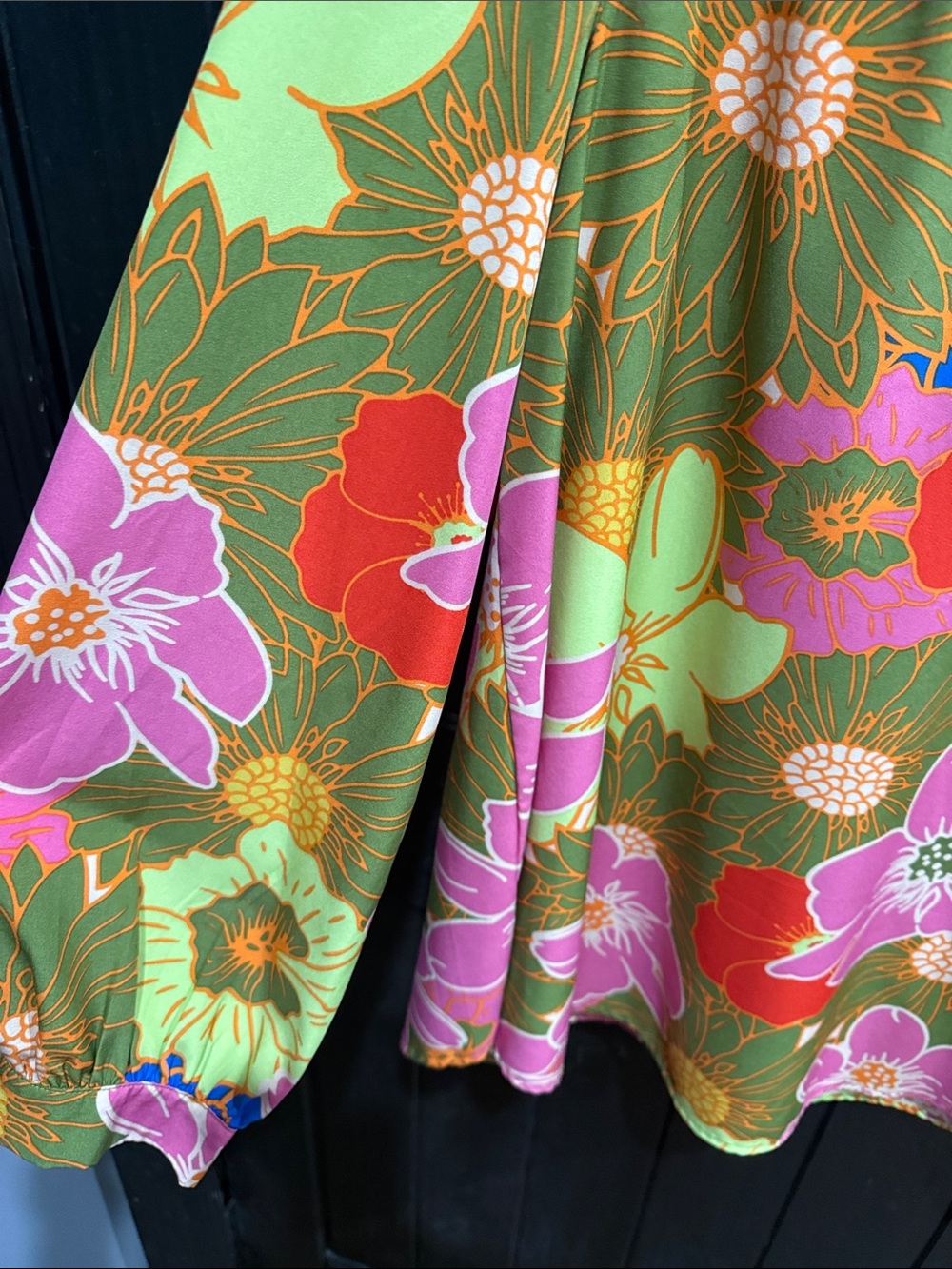 JODIFL Green Pink Floral V-Neck Blouse - Picture 3 of 5
